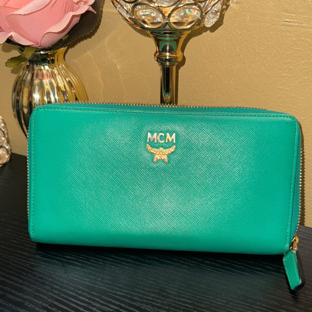 MCM Vibrant Green Zip Wallet